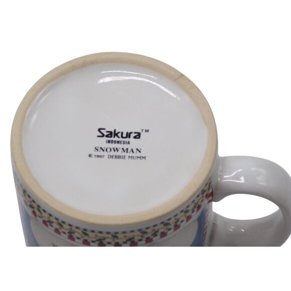 Sakura Debbie Mumm 1997 SNOWMAN Blue & White Winter Scene (2) Stoneware Mugs - Picture 7 of 7